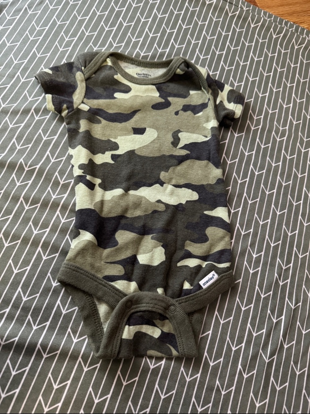 Gerber Olive Green Black Camouflage Baby One-Piece Bodysuit